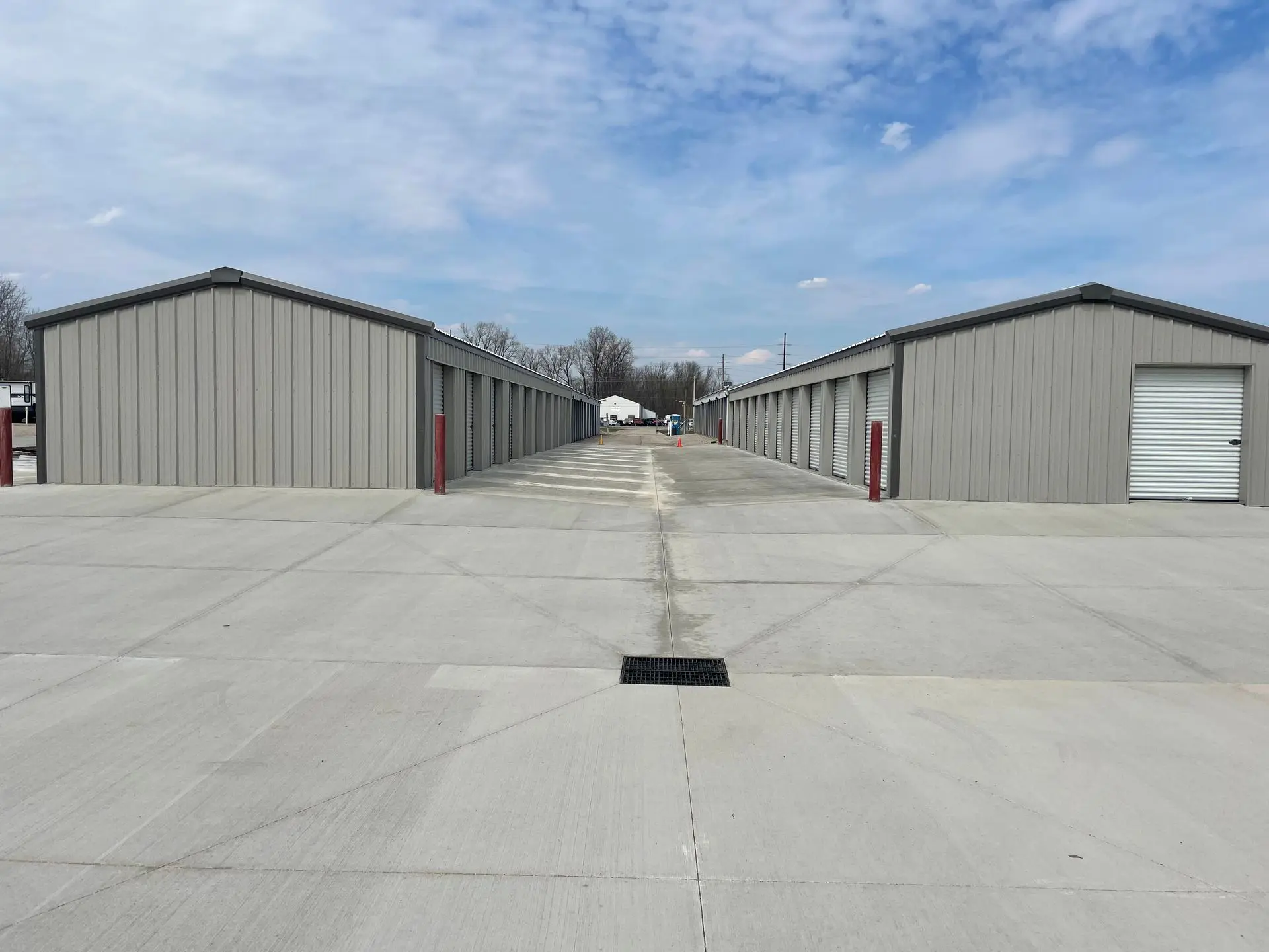 Storage units under a blue sky